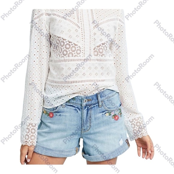 Pilcro and the Letterpress Pants - Pilot and Letterpress by ANTHROPOLOGY embroidered jean shorts sz 26 perfect!!